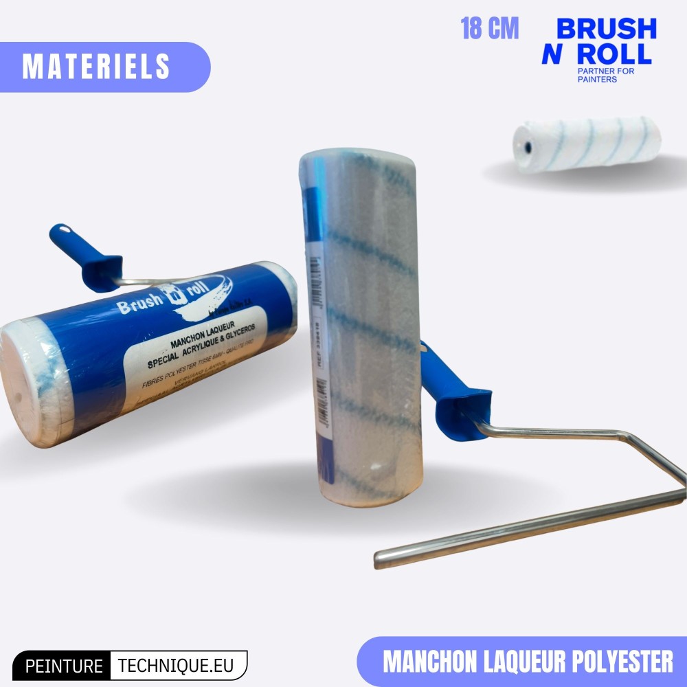 Manchon laqueur polyester tissé 18 cm – Fibres 6 mm, Clips 8 mm – Finition ultra-lisse pour surfaces laquées ou vernies