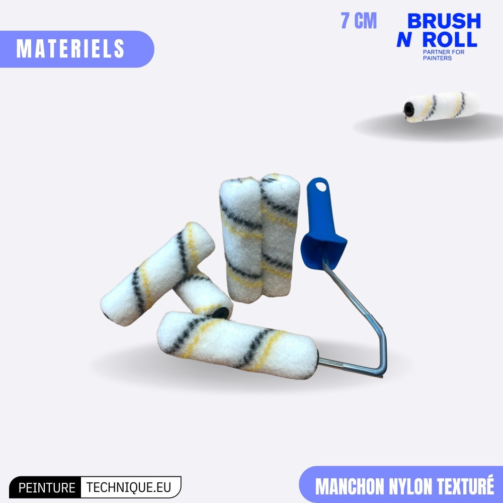Manchon laqueur nylon texture 10 cm – Fibre 7 mm, Clips 8 mm – Application peinture 2 composants professionnelle
