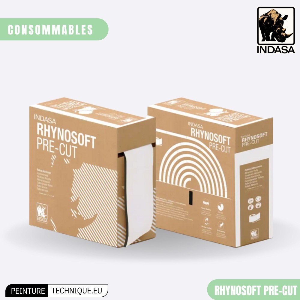 Indasa Rhynosoft Pre-Cut, éponge de ponçage anti-encrassement pour carrosserie et bois.