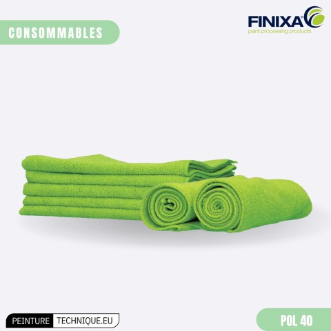 Chiffon microfibre Finixa POL 40 – vert 40×40 cm, ensemble de 5 chiffons pour la finition après polissage.