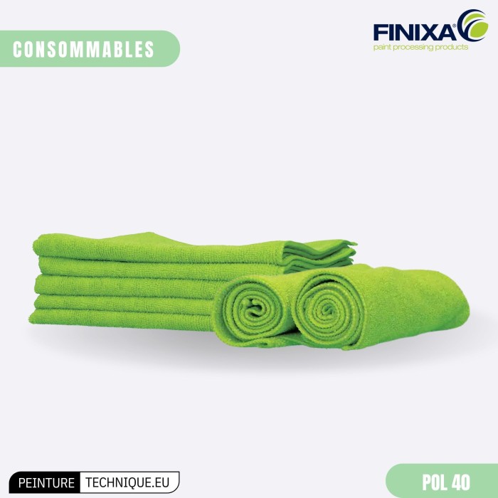 Chiffon microfibre Finixa POL 40 – vert 40×40 cm, ensemble de 5 chiffons pour la finition après polissage.